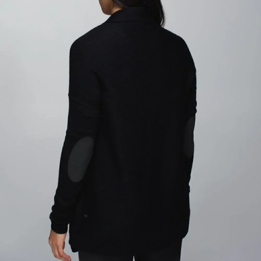 Lululemon Wrap It Up Sweater Cardigan Merino Wool BLACK Draped Zipper Pockets